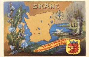 Postcard Skåne County Map and Seal Sweden vagvarda Chicory