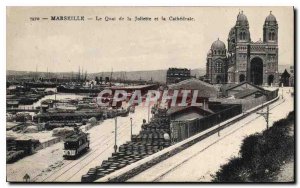 Old Postcard Marseille Quai de la Joliette and the Cathedral Tram