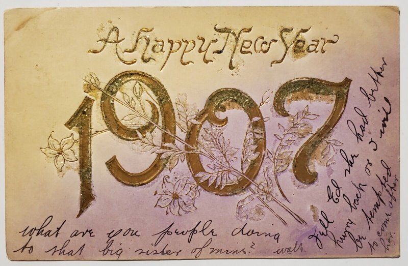 New Year Greetings 1907 Glitter Decorated To Aurora IN Postcard Q25