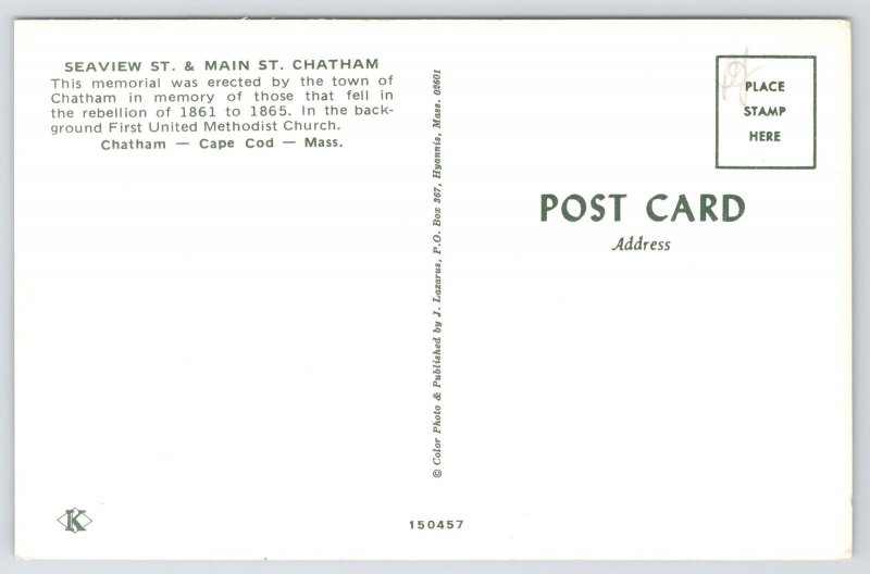 State View~Chatham Cape Cod MA~Memorial For Those That Fell 1861-65~Vintage PC