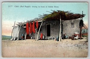Chili Red Pepper Drying in Front of Adobe Home Postcard D24
