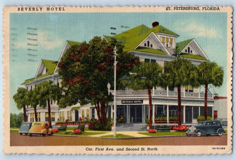 St Petersburg Florida Postcard Beverly Hotel Building Classic Cars Exterior 1955