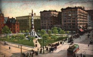 Vintage Postcard 1907 Lafayette Square Monument Statue Building Buffalo New York