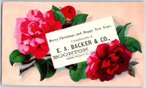 1870s-80s E.A. Backer Boonton, NJ Christmas and New Year Trade Card F217