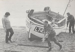 Dunwich Fisherman Rushing By Boat Suffolk RPC Postcard