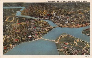 TAMPA FLORIDA & DAVIS ISLANDS AEROPLANE VIEW~1930s AERIAL POSTCARD