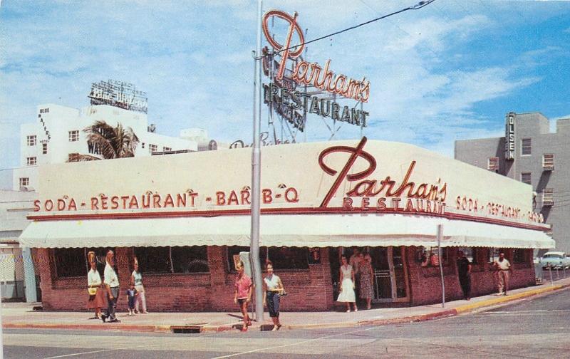 Miami Beach Florida~Parham's Restaurant @ 73rd & Collins~People on Sidewalk~'50s