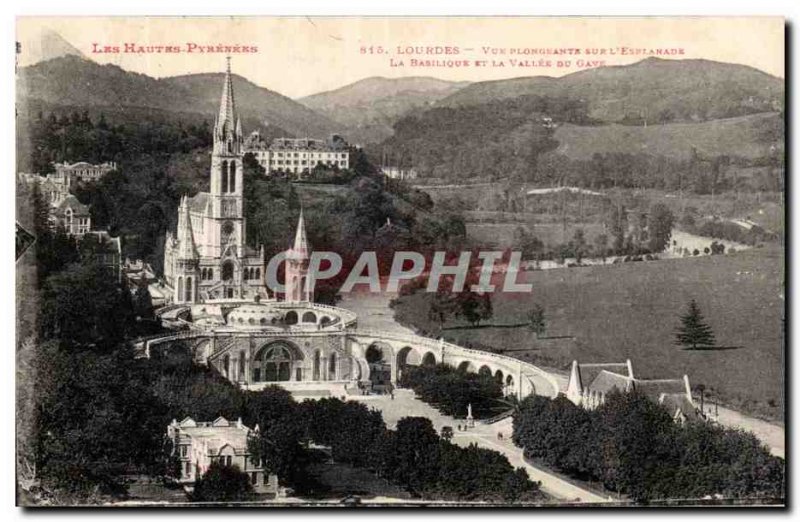 Old Postcard Lourdes Basilica