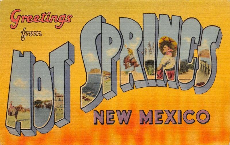 Hot Springs New Mexico~Large Letter Linen Postcard~Elephant Butte Lake Dam~1940s