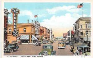 Reno Nevada Second St., Looking East JCPenney Co. Vintage Postcard U2824