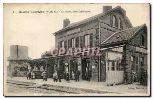 Hersin Compigny - La Gare - Inside view - Old Postcard TOP