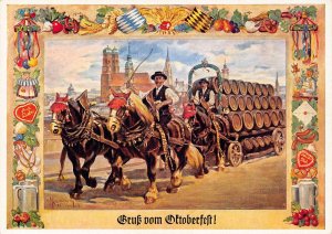 Gruss vom Oktoberfest Barrel Carriage Beer Food Motifs postcard B732