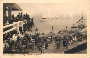 Navigation & sailing themed vintage postcard Evian les Bains beach schooner sail