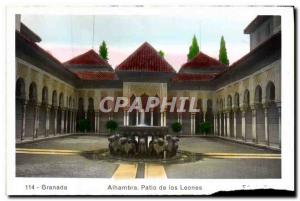 Postcard Old Granada Algambra Patio De Los Leones Lions Lion