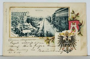 Hannover George Street c1901 Germany Crest Embossed Gilded  Postcard K10