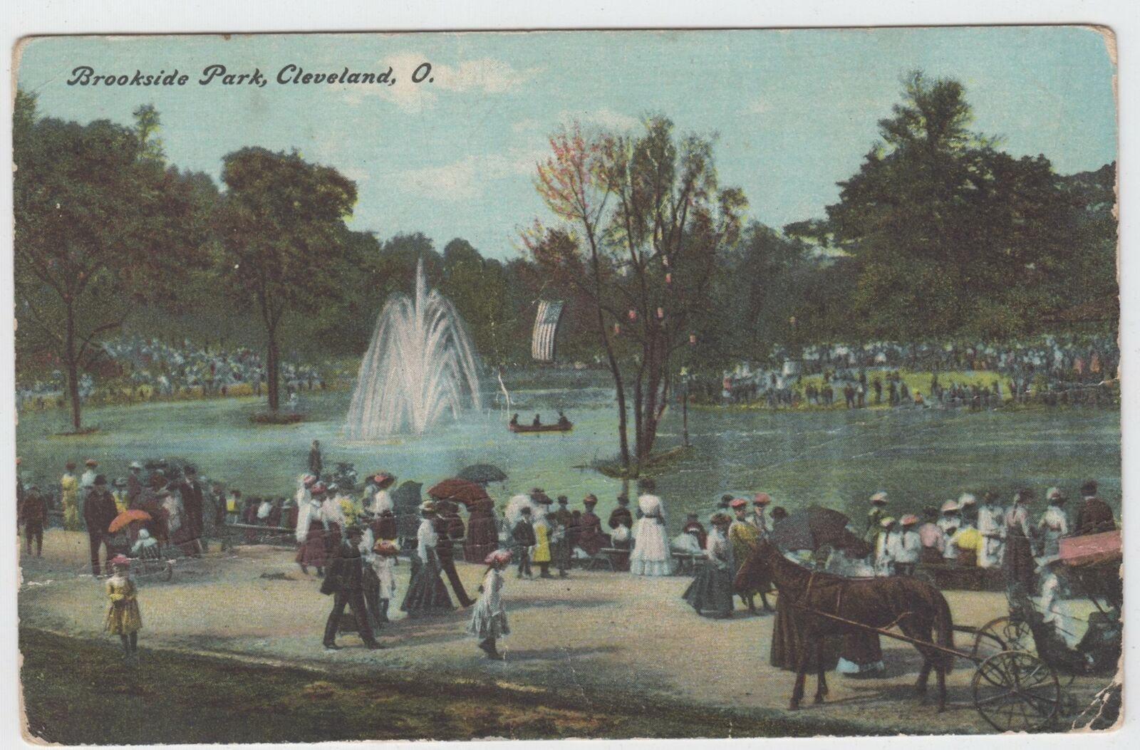 Vintage Cleveland OH Postcard Brookside Park Ohio Horse Carriage