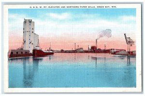 c1920's C & NW RY Elevator Northern Paper Mills Freighter Green Bay WI Postcard 