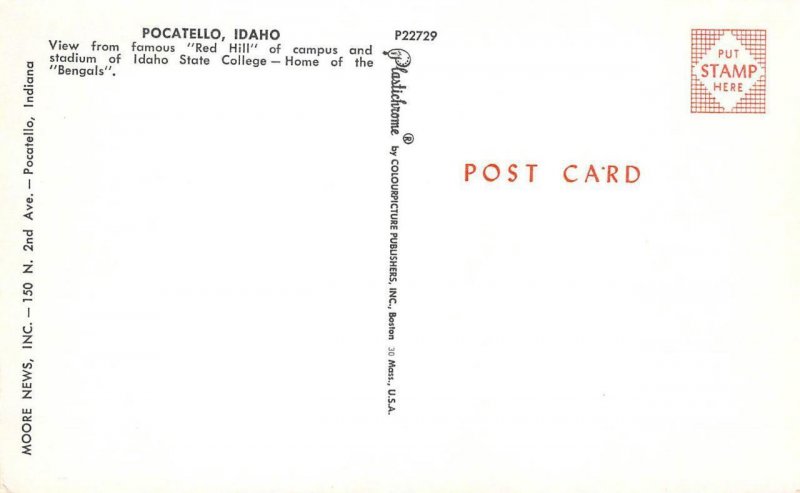 POCATELLO, IDAHO Red Hill Campus Stadium State College Bengals Vintage Postcard