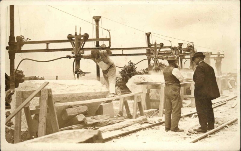 Jay ME Maine Granite Quarry Workers Machinery CRISP Real Photo Postcard