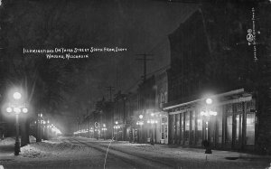 Wausau Wisconsin Illuminations On 3rd Street, Real Photo Vintage Postcard U11430