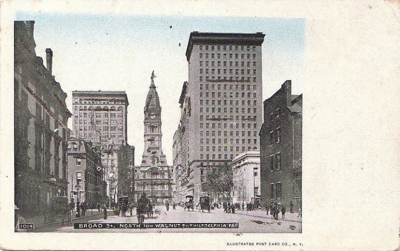 Postcard Broad St North from Walnut St Philadelphia