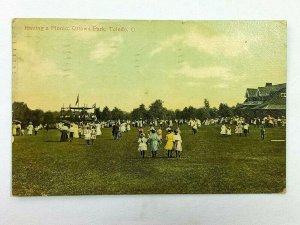 Vintage Postcard 1910 Having a Picnic Ottowa Park Toledo OH Ohio Family Gatherin