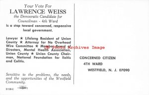 340411-Political Advertising Postcard, Lawrence Weiss, Westfield NJ