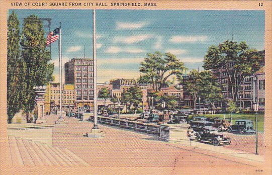 Massachusetts Springfield View Of Court Square From City Hall 1948