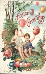 Easter Fantasy Fairy Children Blow Up Easter Egg Bubbles c1910 Postcard