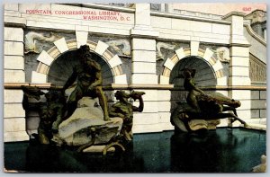 Vtg Washington DC Fountain Congressional Library 1910s View Old Postcard