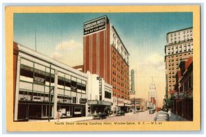 c1940 Fourth Street Showing Carolina Hotel Winston-Salem North Carolina Postcard