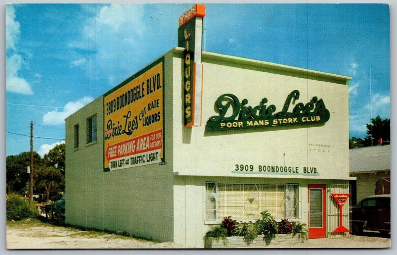 Vtg Sarasota Florida FL Dixie Lee's Poor Mans Stork Club Bar Egger's Postcard