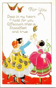 Dancing Children, Embossed, Greeting Card Vintage Postcard H32