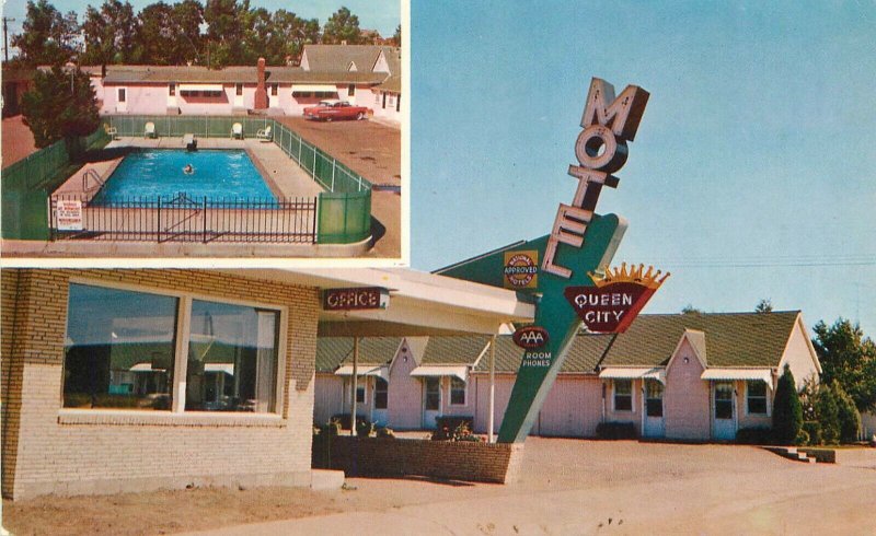 North Dakota Dickinson Queen City Motel Swimming Pool Postcard 22-5325