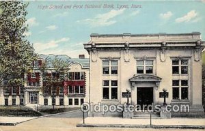 High School & First National Bank Lions, Iowa, USA 1910 