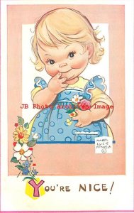 Mabel Lucie Attwell, Valentine No 6040, You're Nice! Girl with Flowers