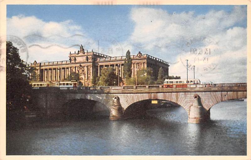 Sweden Old Vintage Antique Post Card Riksdagshuset och Norrbro Stockholm 1950