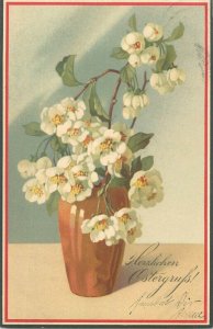 World War 1914-1918 Easter greetings german flag frame blossom flowers vase 1918