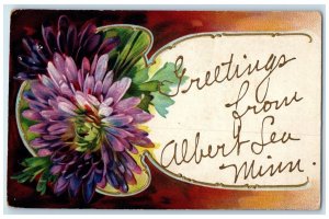 1909 Greetings Glitter Embossed Flower Albert Lea Minnesota MN Vintage Postcard