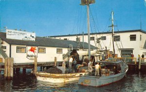 Galilee Rhode Island Fishing Boats Mobil Gas Sign Vintage Postcard AA31871