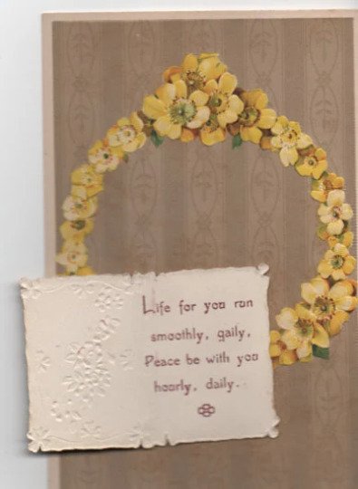 Novelty Postcard Mini Gilded Greeting Card Attached Remember Me Yellow Flowers