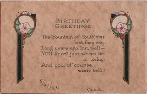 VINTAGE POSTCARD BIRTHDAY GREETING CARD WITH CLEAR BACK DATED 1924