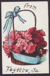 Greetings From Fayette,IA,Basket of Roses Postcard