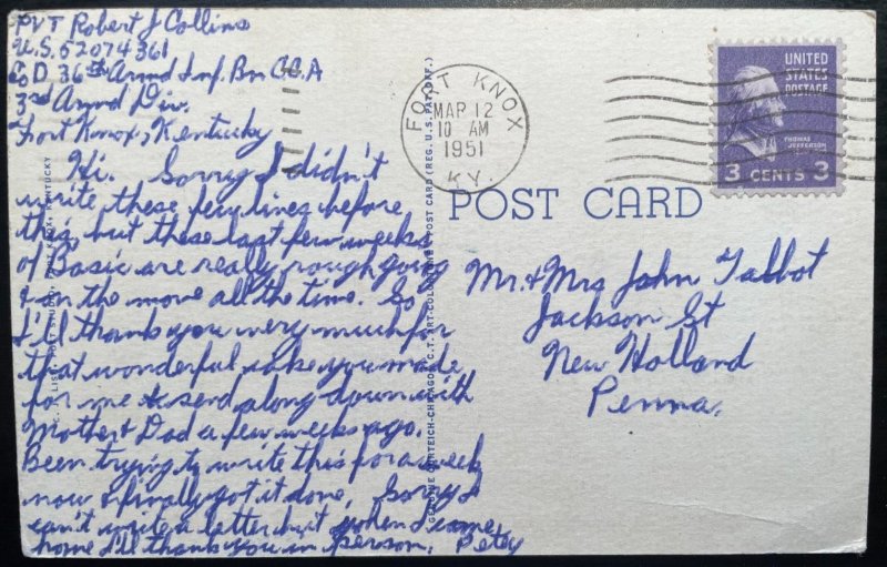 Vintage Postcard 1951 Service Club No. 1, Fort Kox, Kentucky