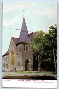 1909 Baptist Church Building Tower Door Entrance Kenosha Wisconsin WI Postcard