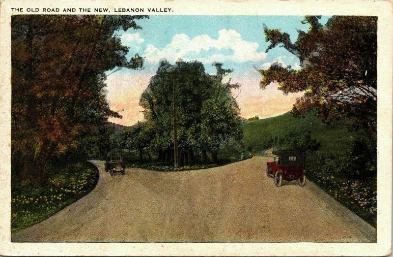 Old Road New Lebanon Valley Old Car Vintage Postcard Unposted Unused WB Vtg UNP 