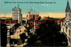 Vtg Savannah Georgia GA Birdseye View from State Savings Bank 1910s Postcard