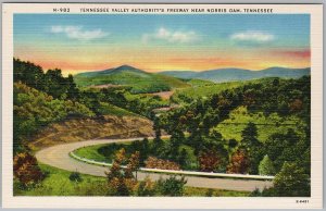 TVA Freeway Norris Dam Tennessee Linen Postcard Scenic View Vintage H82