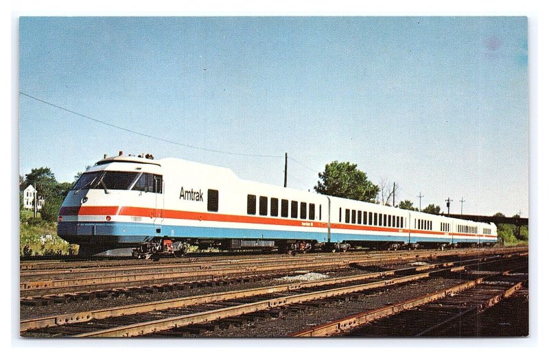 Amtrak's Turbo Train Near Albany-Rensselaer Station NY Postcard Railroad Train