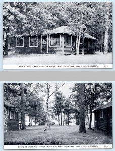 2 Postcards DEER RIVER, MN ~ Big Cut Foot Sioux Lake EAGLE NEST LODGE Cabins